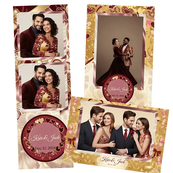 Design photobooth Red Heart Ribbon Wedding pour Vivabox et Miroir