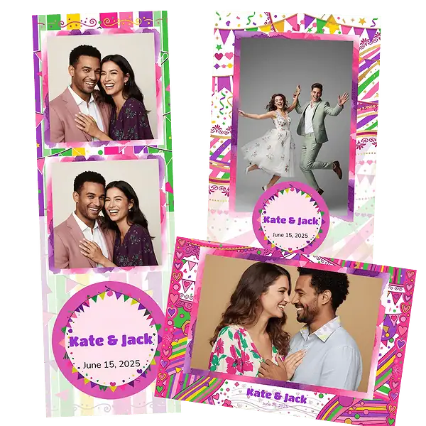 Design photobooth Striped Bunting Wedding Template pour Vivabox et Miroir