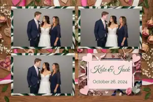 Variante format paysage 6x4, 3 photos et orientation paysage du design photobooth Rustic Wood Floral Wedding pour Vivabox