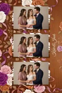 Variante format portrait 4x6, 3 photos et orientation paysage du design photobooth Wooden Floral Wedding Lights pour Miroir Magique