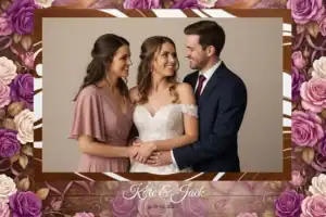 Variante format paysage 6x4, 1 photo et orientation paysage du design photobooth Wooden Floral Wedding Lights pour Vivabox