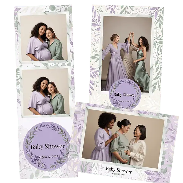 Design photobooth Purple Green Baby Shower Flowers pour Vivabox et Miroir