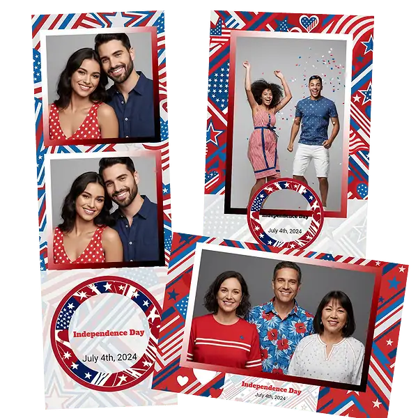 Design photobooth Red White Blue July Stripes pour Vivabox et Miroir