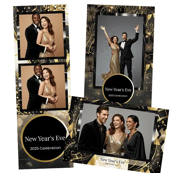 Design photobooth Black Gold New Year Triangles pour Vivabox et Miroir
