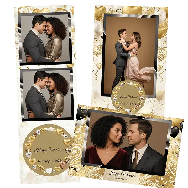 Design photobooth White Gold Hearts Valentines pour Vivabox et Miroir