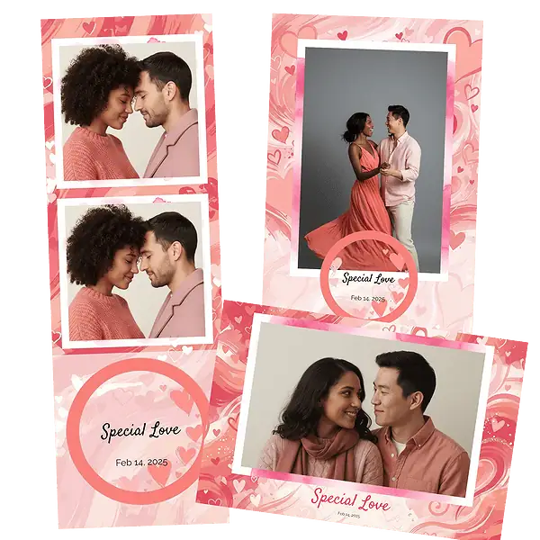 Design photobooth Pink Coral Heart Valentine pour Vivabox et Miroir