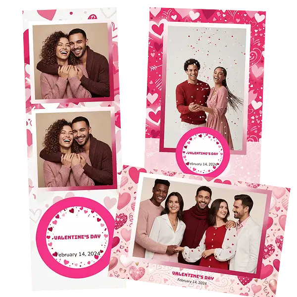 Design photobooth Red Pink Hearts Valentines pour Vivabox et Miroir