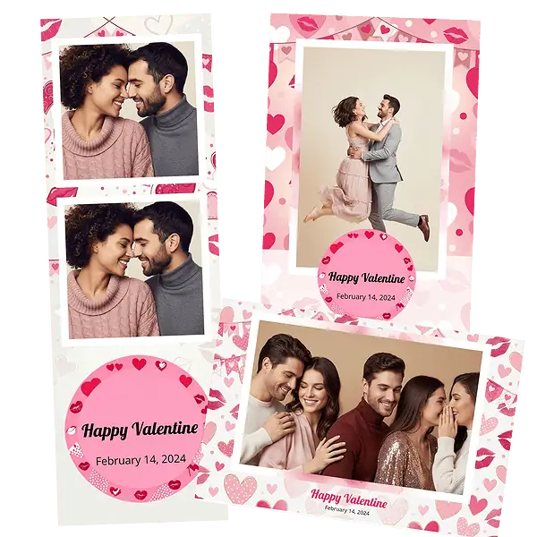 Design photobooth Pink Hearts Valentines Frame pour Vivabox et Miroir