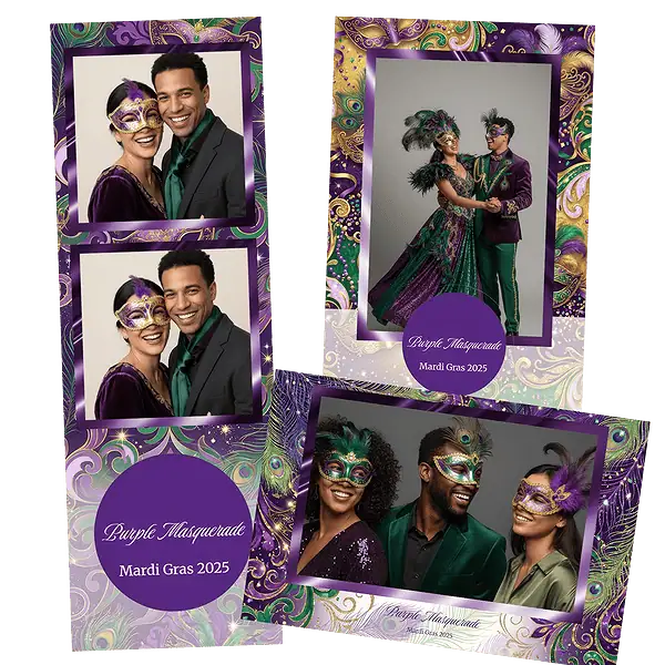 Design photobooth Purple Green Gold Mardi Gras pour Vivabox et Miroir