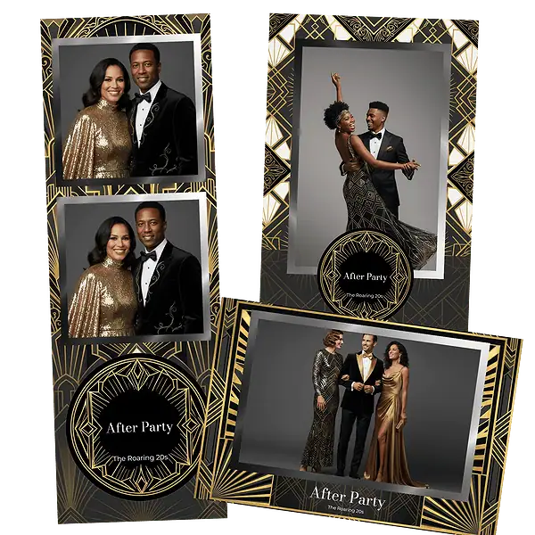 Design photobooth Black Gold Geometric Party pour Vivabox et Miroir