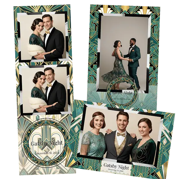 Design photobooth Turquoise Gold Art Deco Party pour Vivabox et Miroir