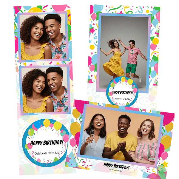 Design photobooth Blue Pink Green Birthday pour Vivabox et Miroir
