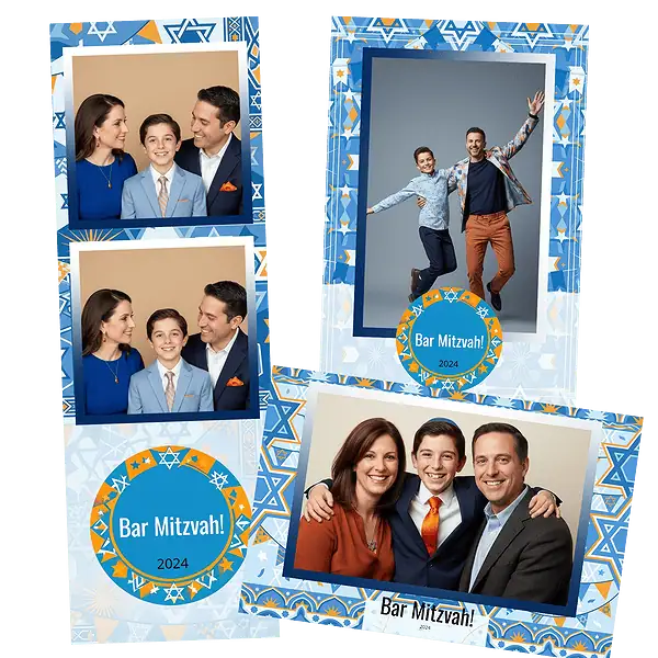 Design photobooth Blue White Bunting Bar Mitzvah pour Vivabox et Miroir