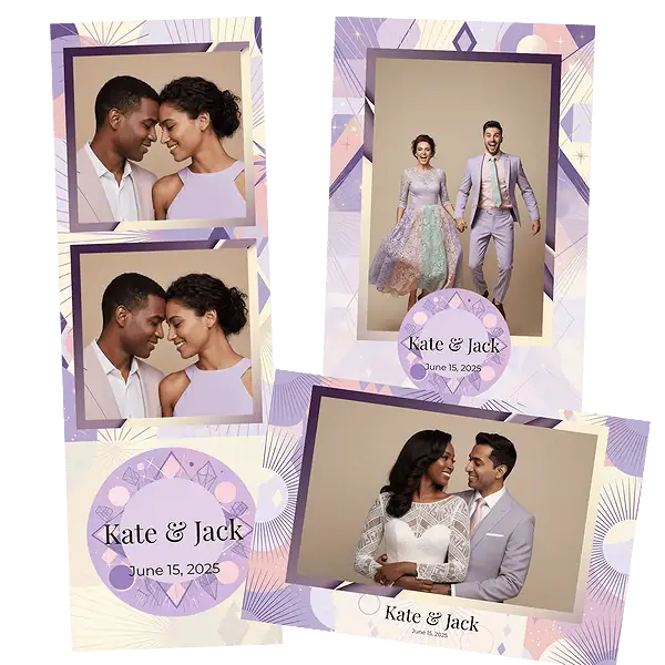 Design photobooth Purple Geometric Wedding Frame pour Vivabox et Miroir