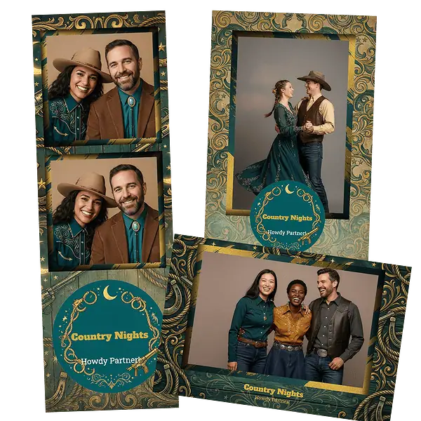 Design photobooth Teal Gold Western Elements pour Vivabox et Miroir