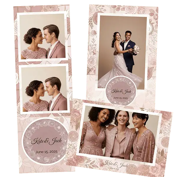 Design photobooth Pink Floral Wedding Frame pour Vivabox et Miroir