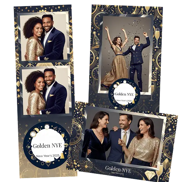 Design photobooth Navy Gold New Year Clock pour Vivabox et Miroir