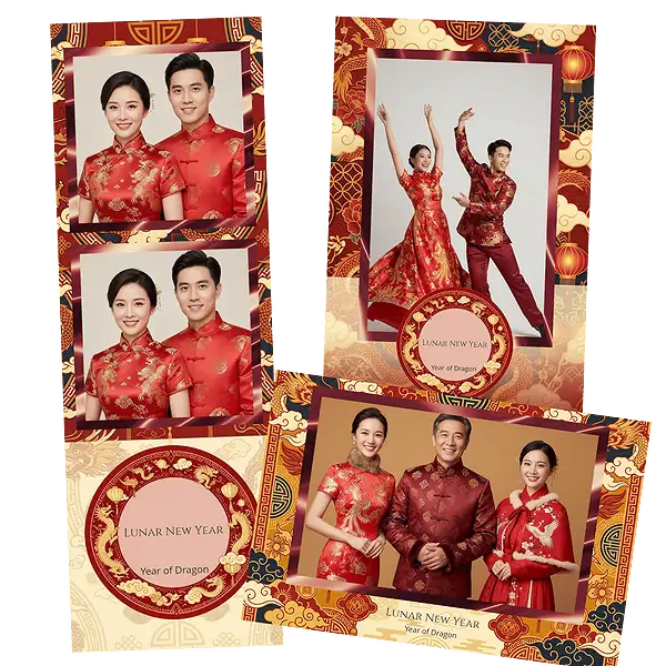 Design photobooth Red Gold Lunar New Year pour Vivabox et Miroir