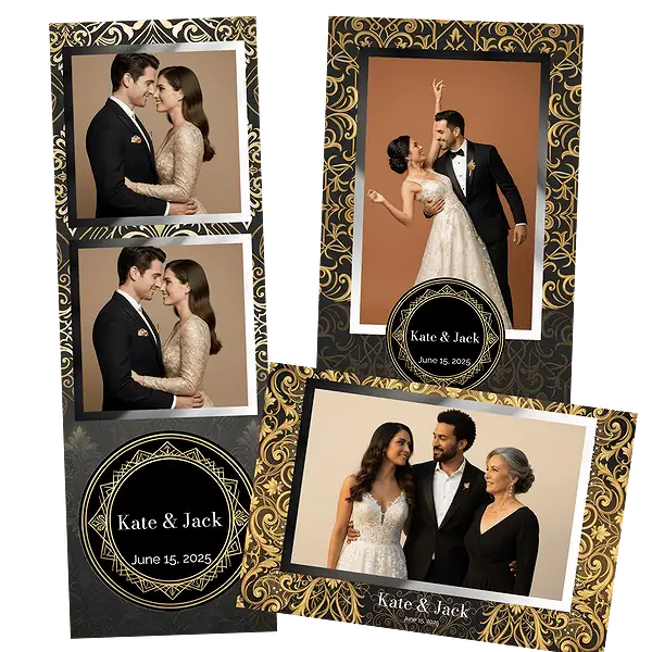 Design photobooth Black Gold Geometric Wedding pour Vivabox et Miroir