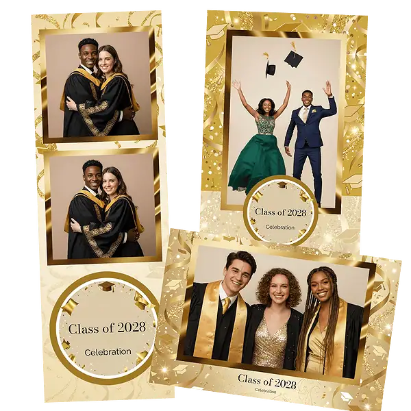 Design photobooth Gold Glitter Graduation Frame pour Vivabox et Miroir