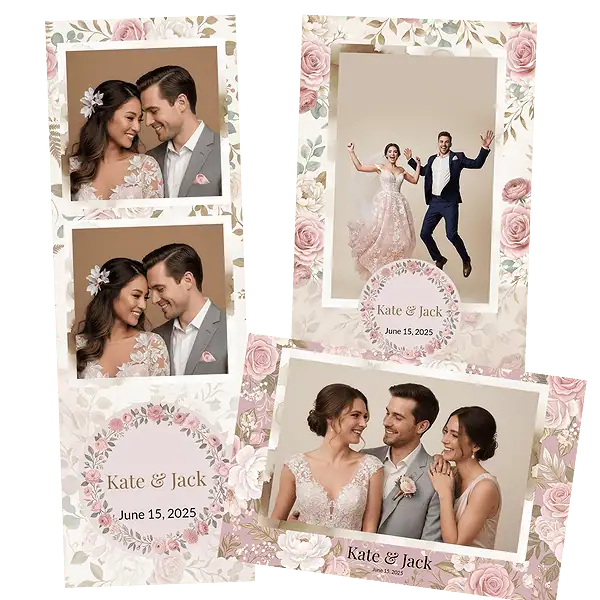 Design photobooth Pink Floral Wedding Border pour Vivabox et Miroir
