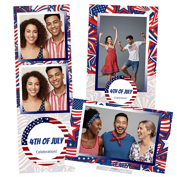 Design photobooth Red White Blue Stars 4th pour Vivabox et Miroir